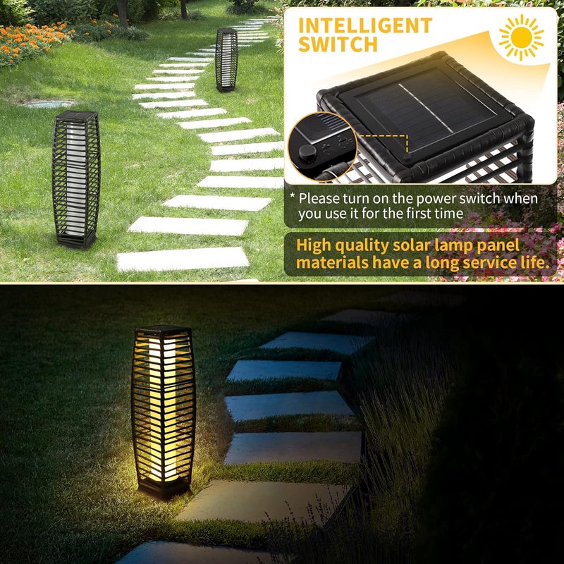 OLYMSOLD Solar Floor Lamp, Outdoor Floor Lamp, Solar Lanterns Waterproof, Solar Powered Resin Wicker Outdoor Lamp, Weather-Resistant Rattan Deck Light for Porch, Garden, Patio, Deck - Image 3